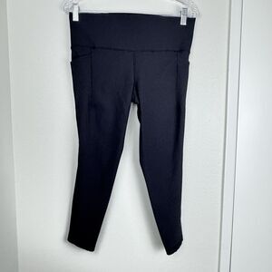 Athleta Elation Rib Size Large Solid Black High Rise Leggings Yoga Active